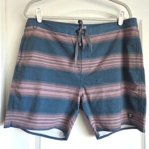 Roark Artifacts of Adventure Blue Pink Striped Board Shorts Swim Trunks Size 36